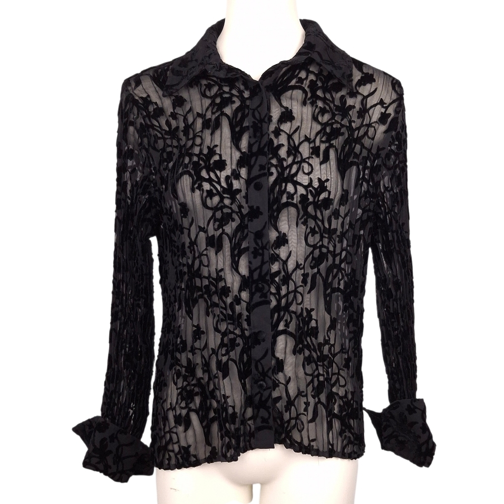 Vintage velvet burnout button up top sheer witchy vamp whimsigoth goth black